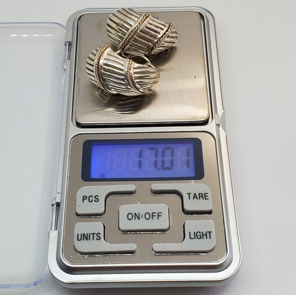 SOLD Sterling Ribbed Dome Hoop Omega Earrings - Picture 7 of 7